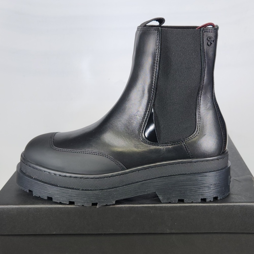 Scotch & Soda Aubri Chelsea Boots Women Size 8 Black Leather Lug Sole Platform
